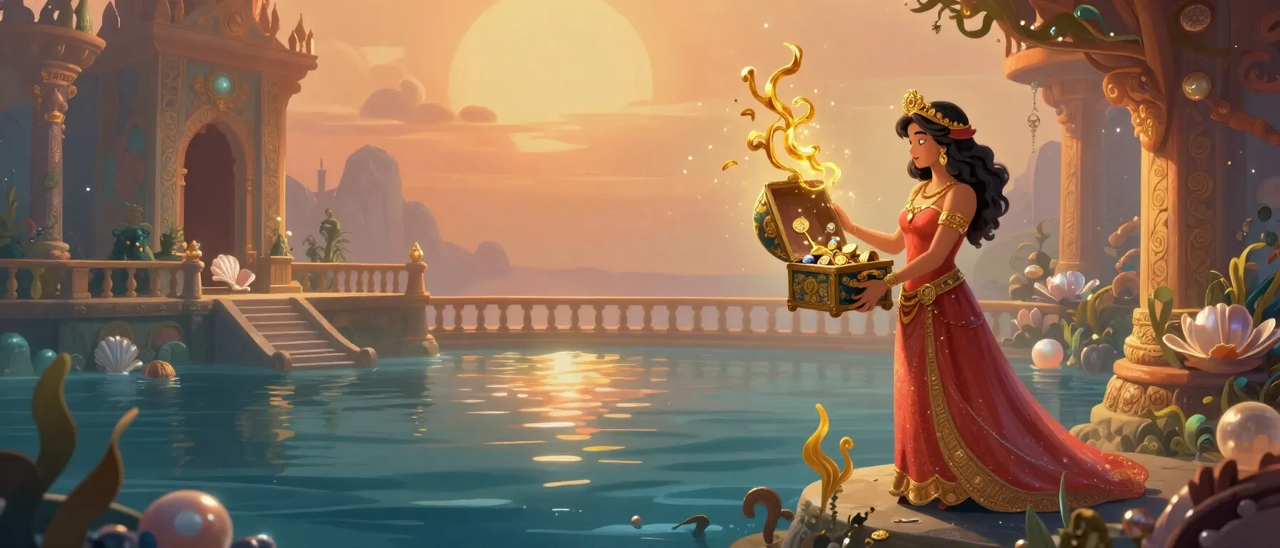 Aloha Slots Casino welcome package with a treasure chest and tokens
